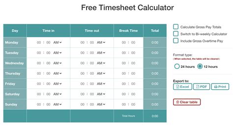 free online employee time clock calculator