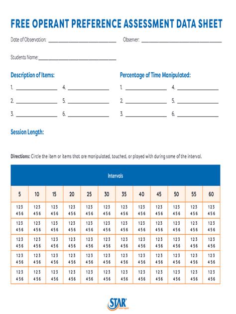 Free Operant Preference Assessment Data Sheet