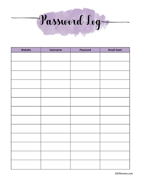 Free Password Log Printable