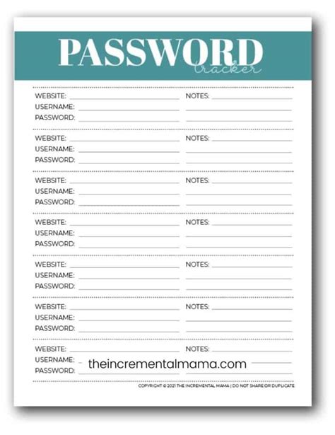 Free Password Manager Printable