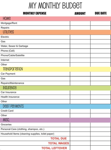 free personal budget planner
