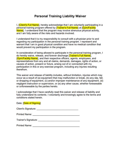 free personal training liability waiver