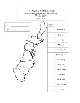 free printable 13 colonies map quiz