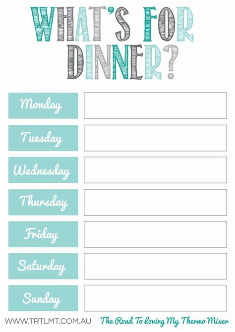 free printable 2 week dinner menu template