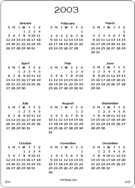 free printable 2003 calendar