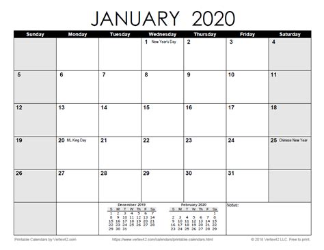 free printable 2020 monthly calendar