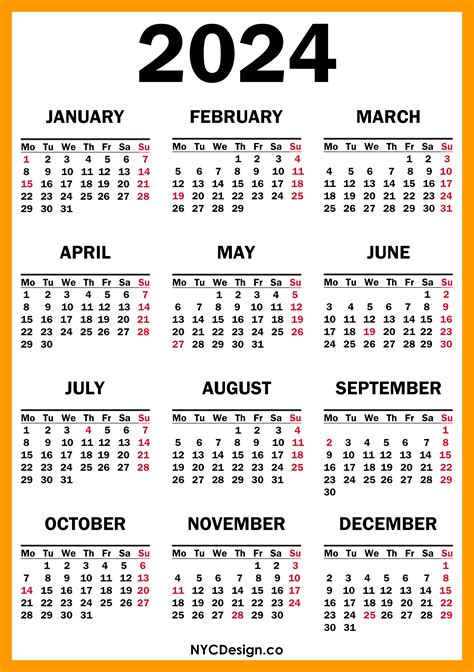 free printable 2024 calendar with holidays us