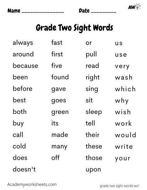free printable 2nd grade sight words worksheets pdf free