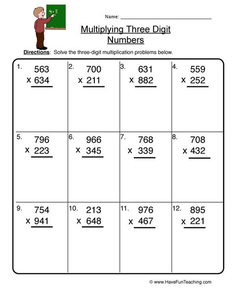 Free Printable 3 Digit Multiplying