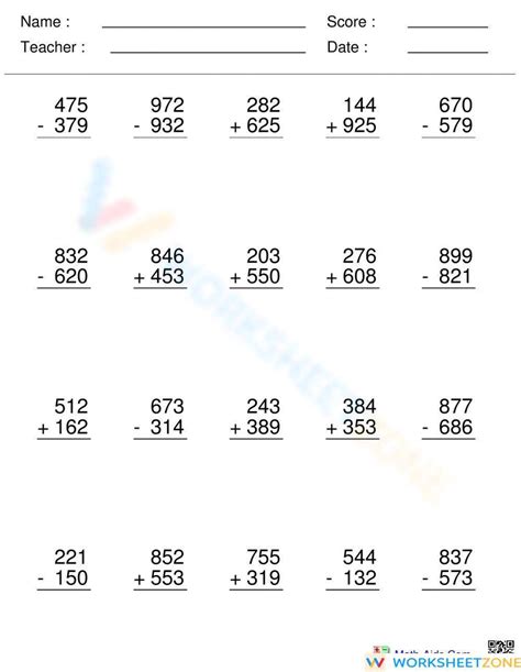 Free Printable Adding And Subtracting Multiple Digits