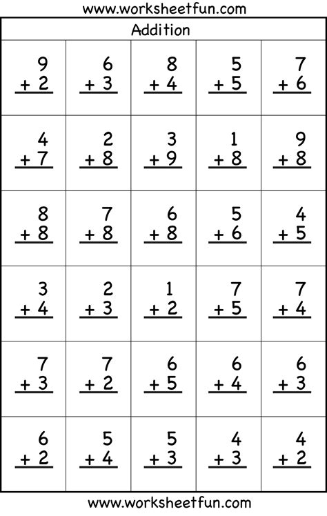 Free Printable Addition Fact Sheets
