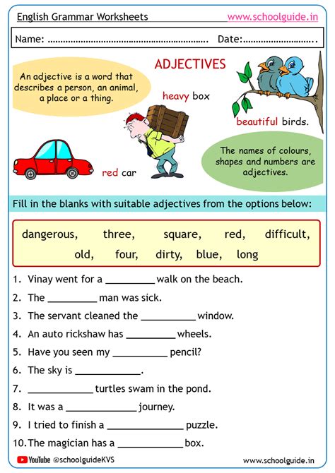 Free Printable Adjectives Sheet