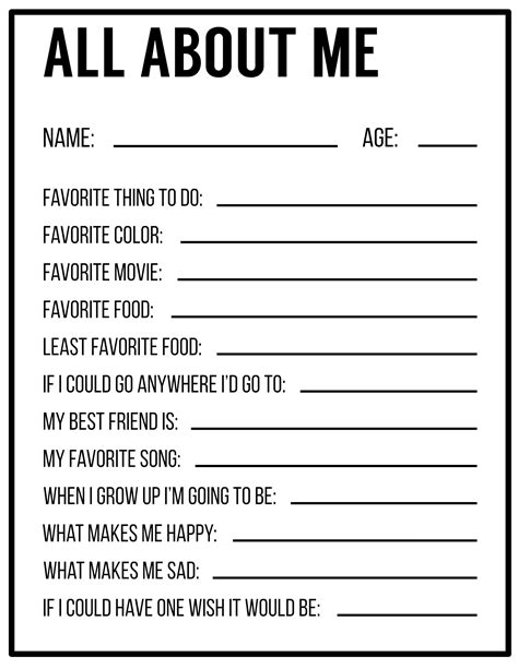 10 Best Free Printable All About Me Form For High School