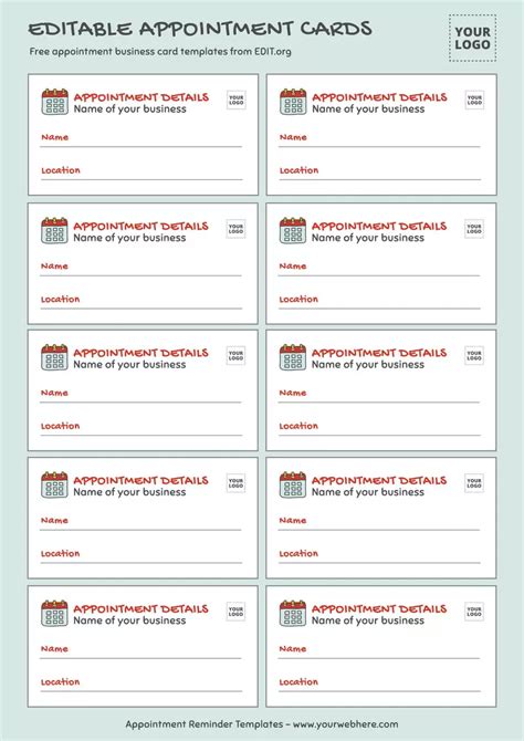 Free Printable Appt. Cards