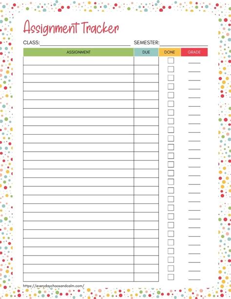 Free Printable Assignment Sheets In Color