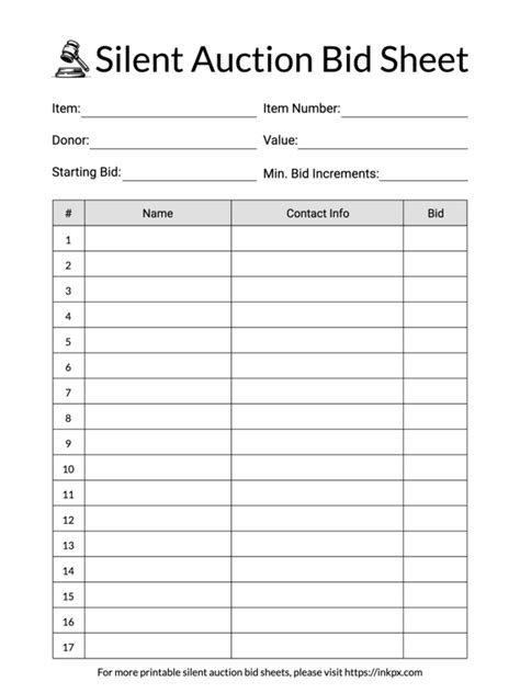Free Printable Auction Bid Sheets