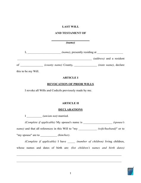 Free Printable Basic Wills