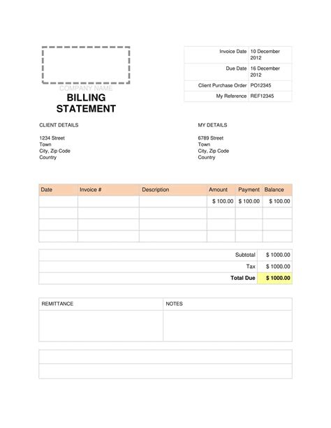 Free Printable Billing Statements Doc