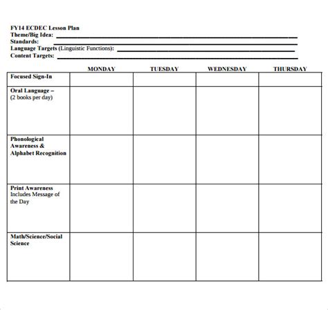 Free Printable Blank Lesson Plan Format