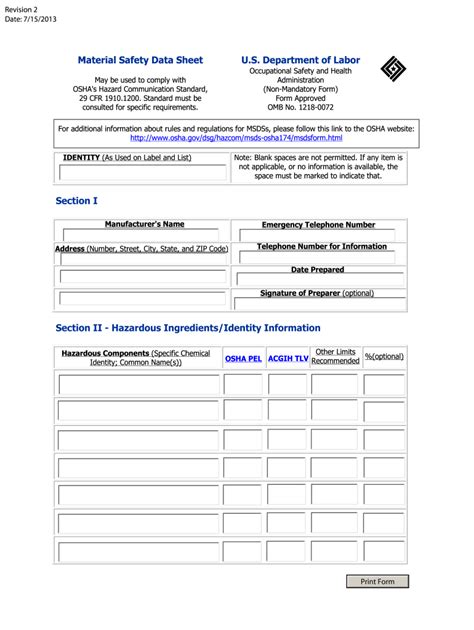 Free Printable Blank Msds Sheets
