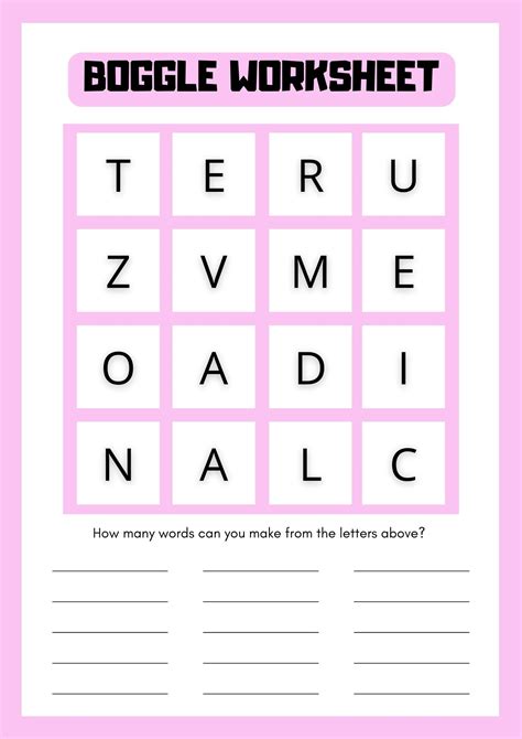 Free Printable Boggle Sheet