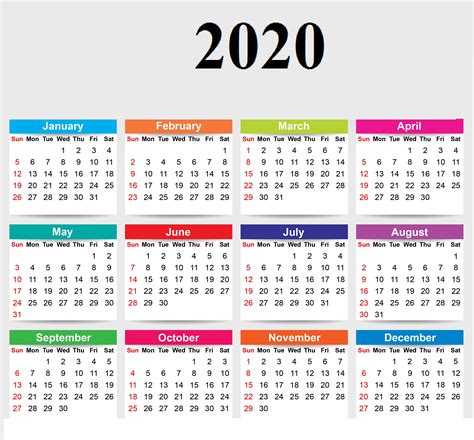 free printable calendar 2020 yearly