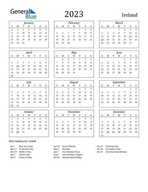 free printable calendar 2023 ireland