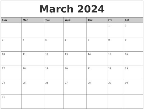 free printable calendar 2024 monthly march