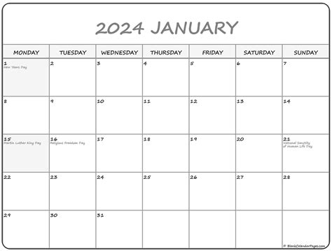 free printable calendar 2024 starting monday