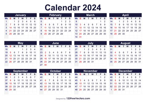Printable Yearly Calendar 2024, Fullyear Free Printable Calendars