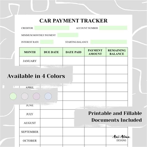 Free Printable Car Payment Tracker