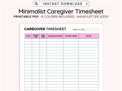Free Printable Caregiver Clock In