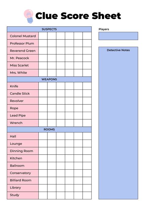 Free Printable Clue Score Sheets