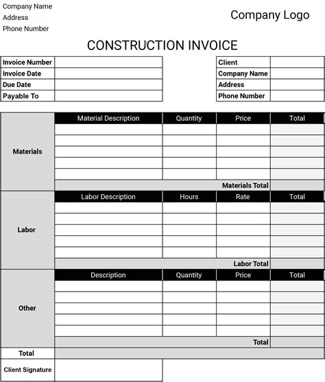 Free Printable Construction Inventory