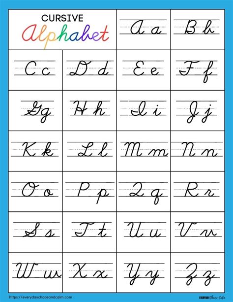 Free Printable Cursive Alphabet Table