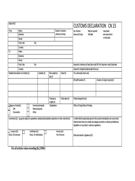 Free Printable Customs Form