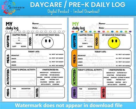 Free Printable Daycare Log Sheets