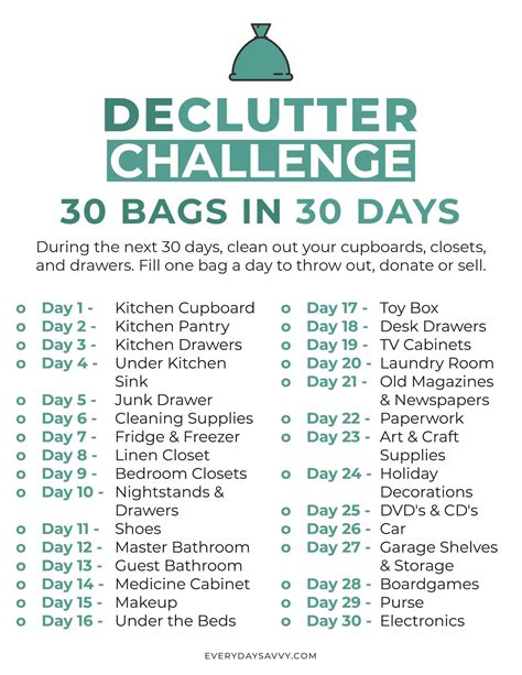 Free Printable Declutter Challange