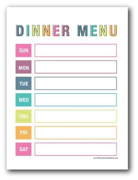 Free Printable Dinner Menu Planner