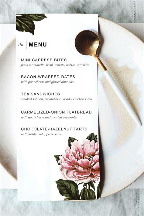 free printable dinner party menu template
