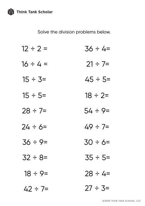 Free Printable Division Problems