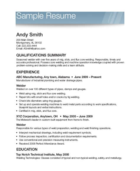 Free Printable Example Resume