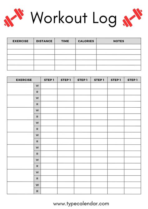 Free Printable Excerise Log