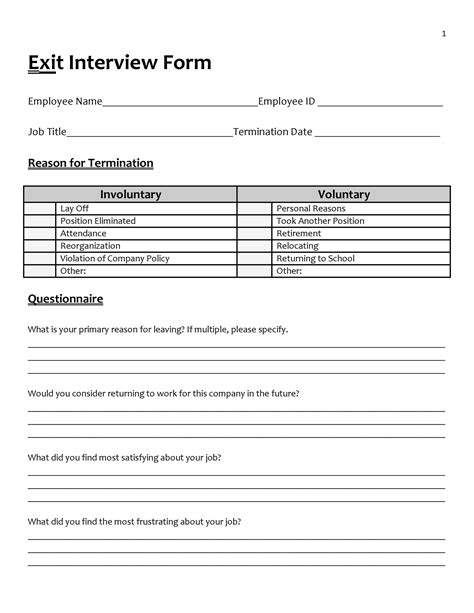 Free Printable Exit Work Interview Form