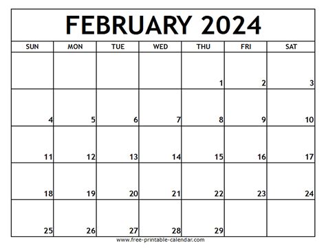 Free Printable February Calendar 2024