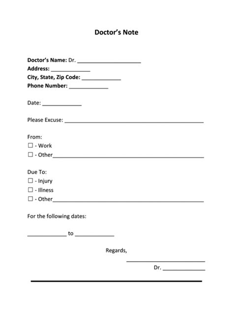Free Printable Fillable Doctors Notes