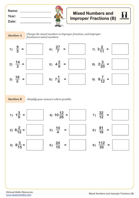 Free Printable Fraction Worksheetsimpropermixed Numbers