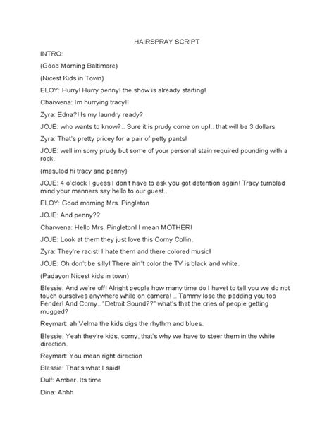 Free Printable Hairspray Script