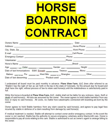 Free Printable Horse Boarding Contract