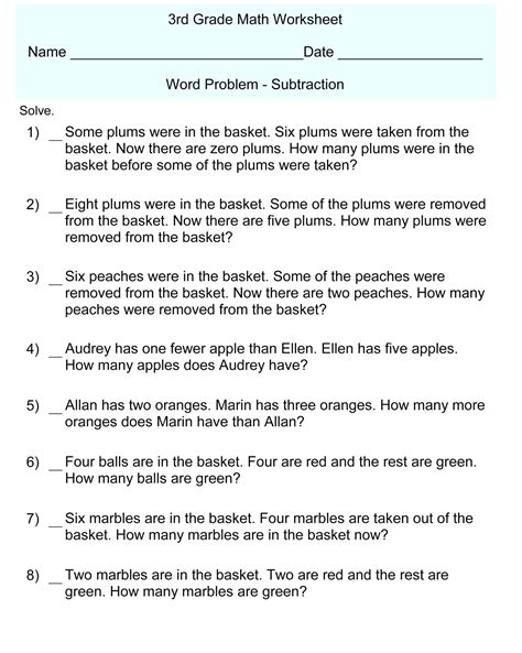 Free Printable Math Word Problems Worksheets 3Rd Grade